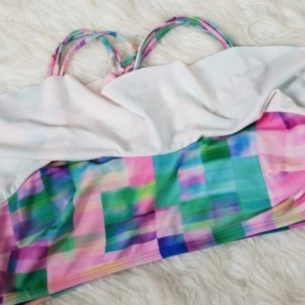 Apollo Swim Multicolor Ruffle Strappy Racerback Bikini Swim Top Women's Medium - Picture 3 of 7